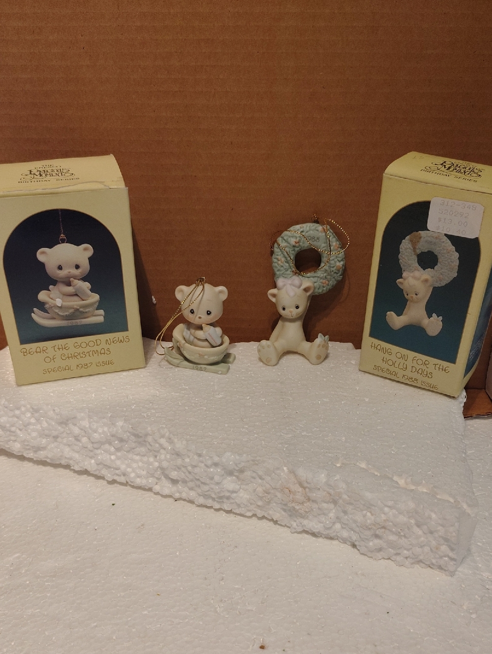 Precious Moments Mint and Cream Porcelain Bear Ornaments Set